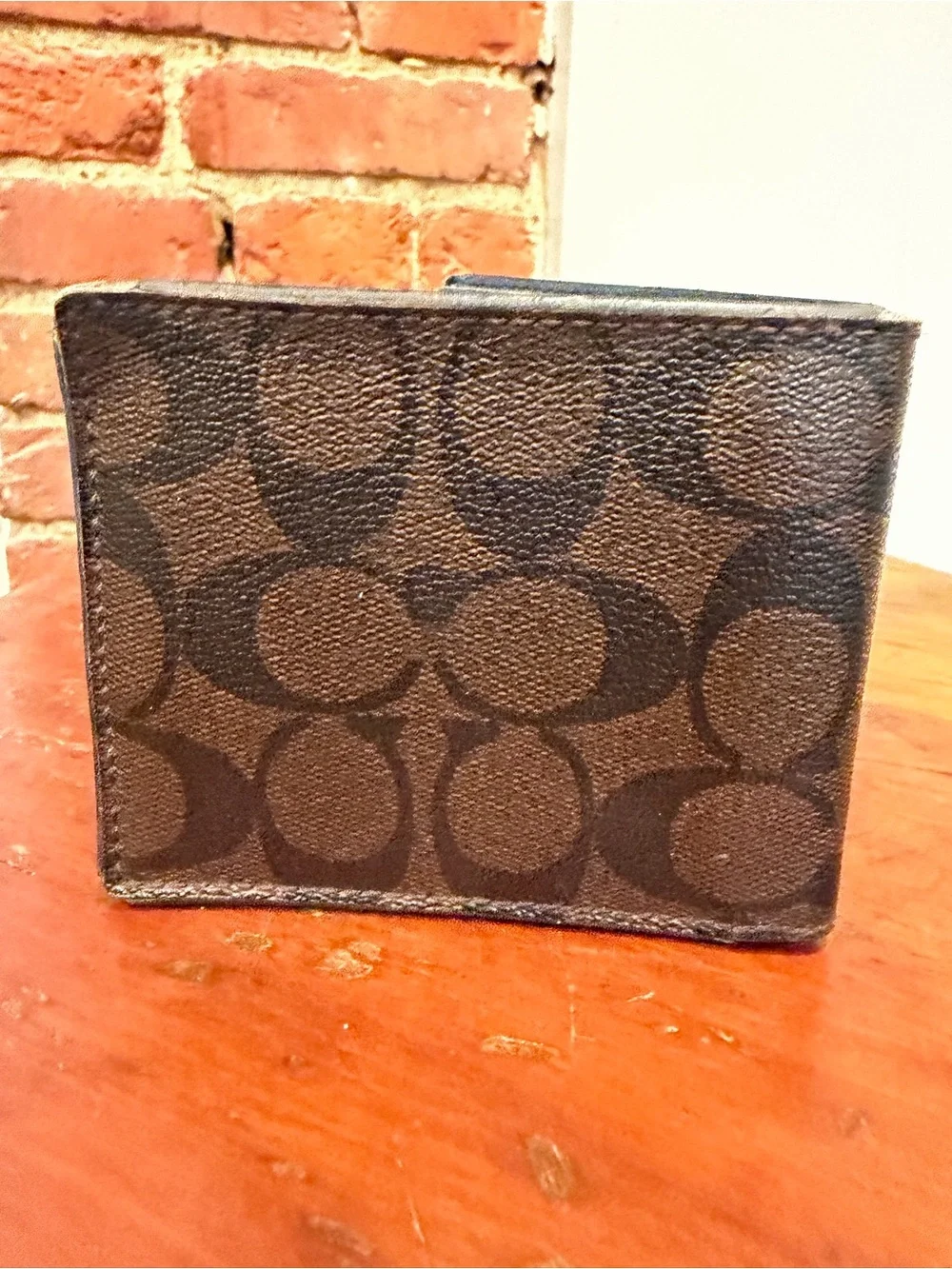 As-Is Coach Men’s Signature Coated Canvas Bifold Wallet Mahogany Brown